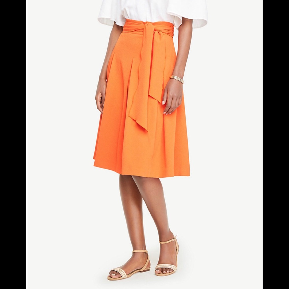 Ann Taylor Orange Belted Full Skirt